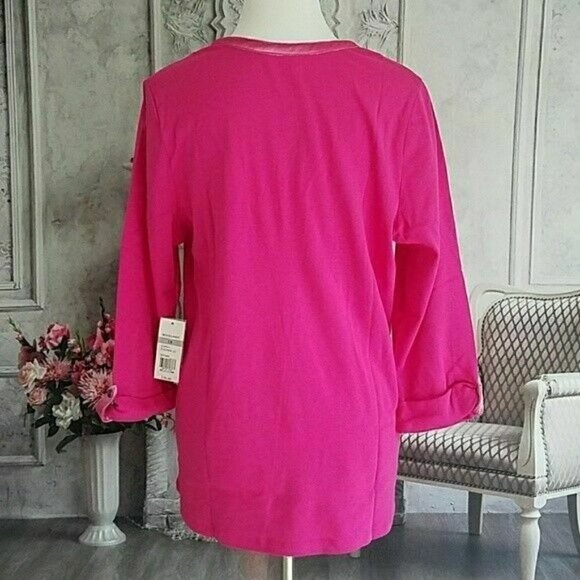 𝅺kim Rogers Pink Velvet Trim Split Neck Long Sleeve Jersey Top Plus Size 1X NWT - Picture 6 of 9